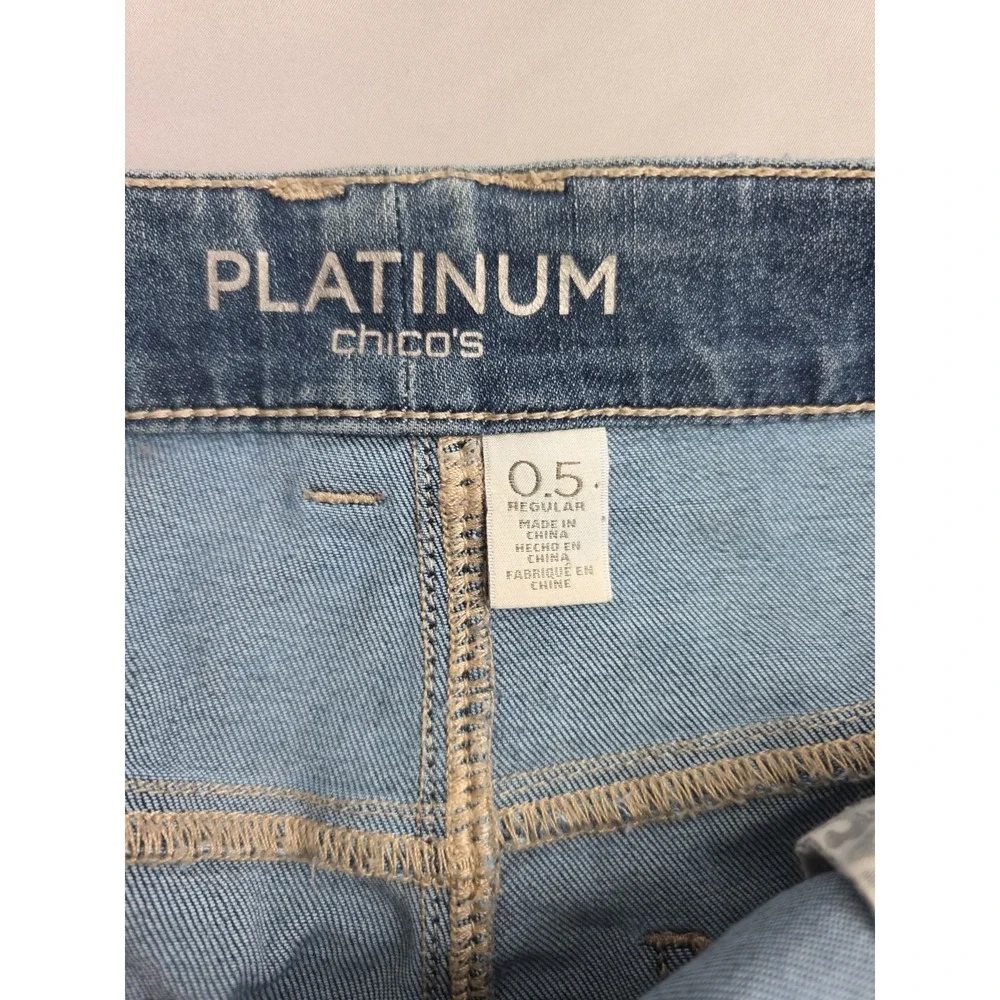 Chico's Platinum Denim Capri Jeans Size Measure: 33x24 Embelished Cuffed Cropped